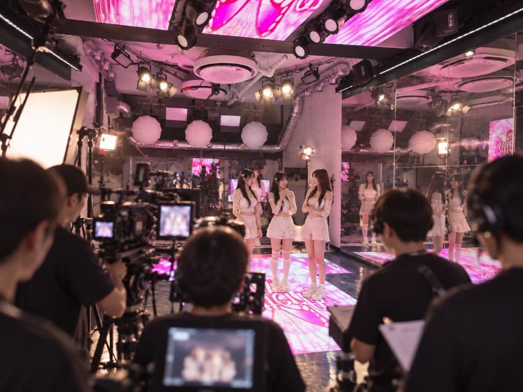 분홍 스튜디오에서 대기하는 출연진